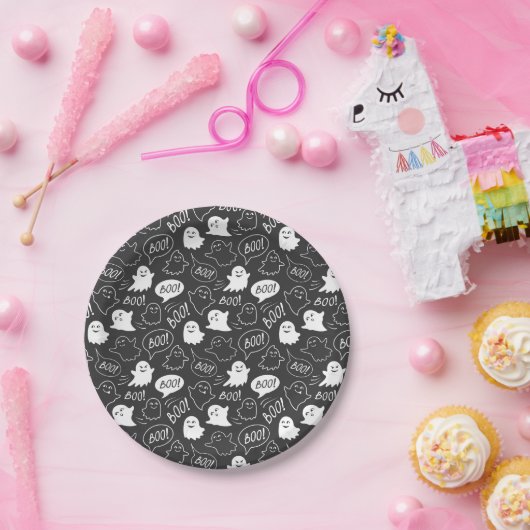 B&W Niedlich Doodle Halloween-Muster Pappteller (Party)