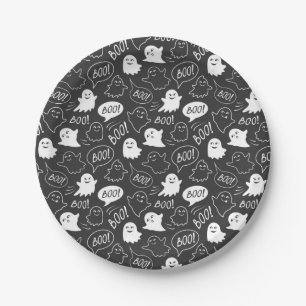 B&W Niedlich Doodle Halloween-Muster Pappteller