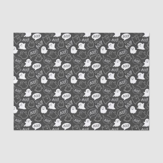 B&W Niedlich Doodle Halloween-Muster Seidenpapier (Vorderseite)