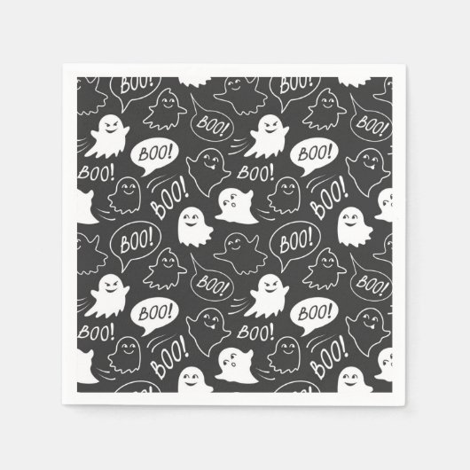 B&W Niedlich Doodle Halloween-Muster Serviette (Vorderseite)