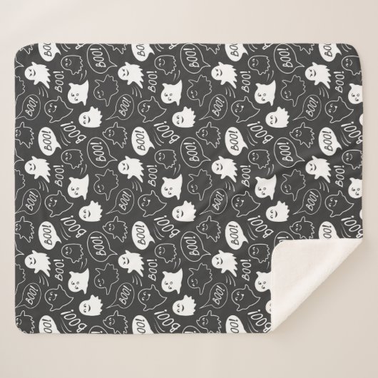 B&W Niedlich Doodle Halloween-Muster Sherpadecke (Vorderseite (Horizontal))