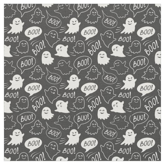 B&W Niedlich Doodle Halloween-Muster Stoff (Nahaufnahme)