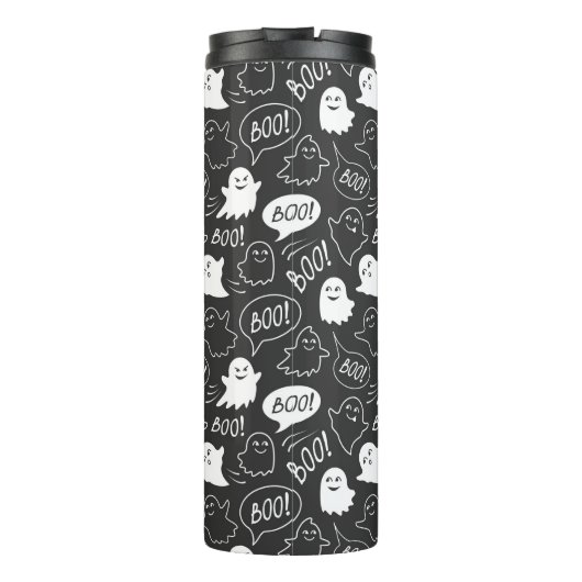 B&W Niedlich Doodle Halloween-Muster Thermosbecher (Rückseite)