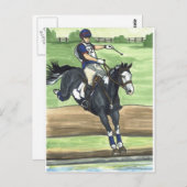 B&W Paint Horse XC in Water Eventing Postkarte (Vorne/Hinten)