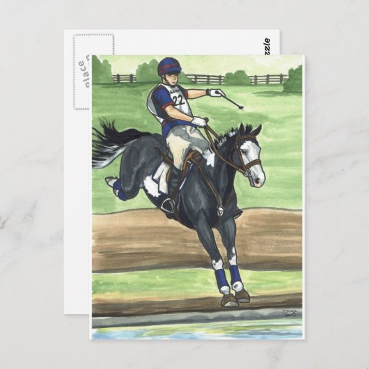 B&W Paint Horse XC in Water Eventing Postkarte (Vorne/Hinten)
