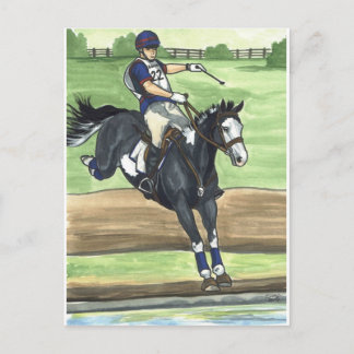 B&W Paint Horse XC in Water Eventing Postkarte