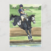 B&W Paint Horse XC in Water Eventing Postkarte (Vorderseite)