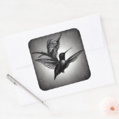 B&W Painted Hummingbird Quadratischer Aufkleber (Umschlag)