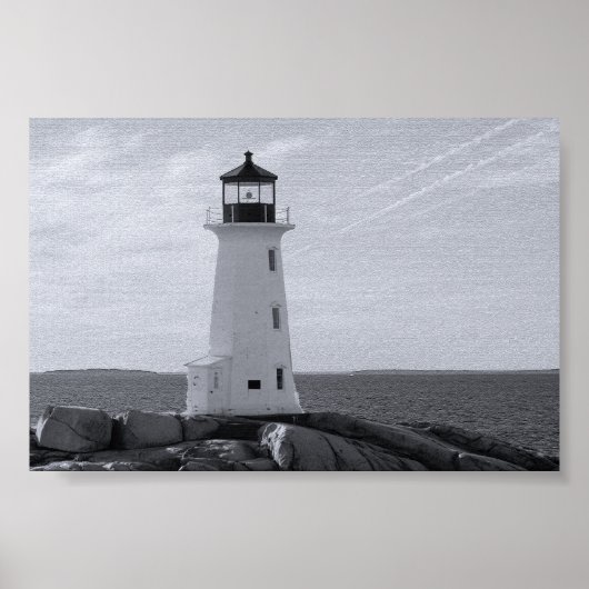 B&W Peggy's Cove Lighthouse Poster (Vorne)