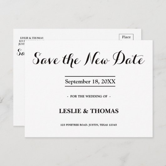 B&W Personalized Save the New Date Postcard Postkarte (Vorne/Hinten)