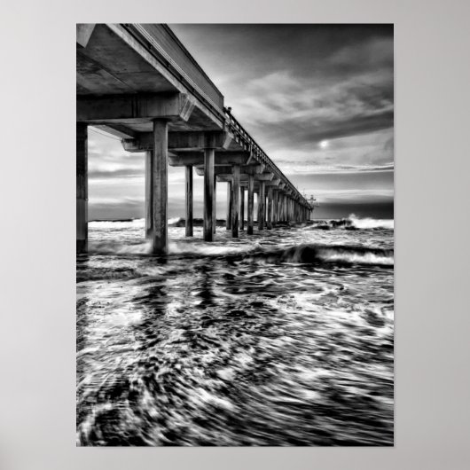 B&W pier at dawn, California Poster (Vorne)