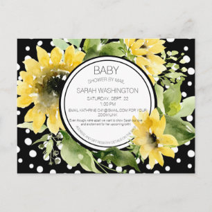 B/W Polka Dotted Sunflower Baby Showdown by Mail Einladungspostkarte