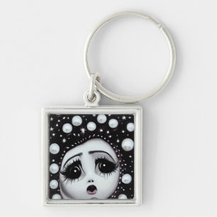 B&W Pop Surrealismus Big Eyes Doll Face Schlüsselanhänger
