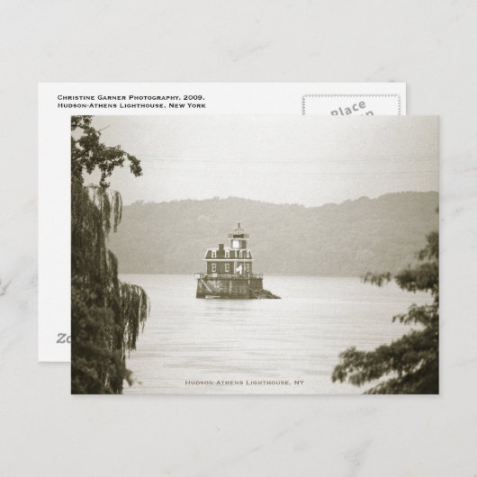 B&W Postcard of Hudson-Athens Lighthouse, NY Postkarte (Vorne/Hinten)