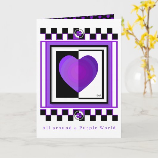 B&W Purple Hearts Beating leere Karte (Gelbe Blume)