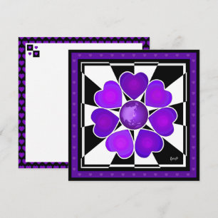 B&W Purple Hearts Schlagen Karte