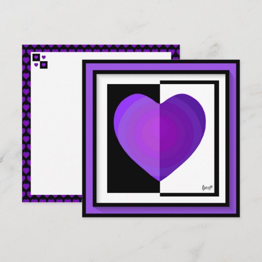 B&W Purple Hearts Schlagen Karte (Vorne/Hinten)