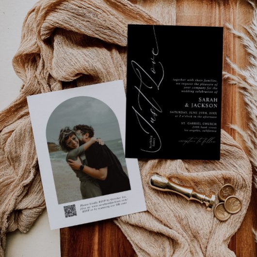 B & W QR Code Nichts Extravagant nur Liebe Hochzei Einladung