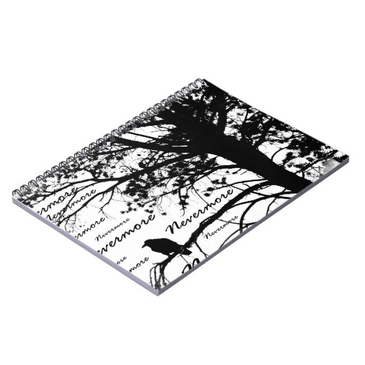 B&W Raven Nevermore Baum-Silhouette - E.A. Poe Notizblock (Linke Seite)