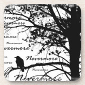 B&W Raven Nevermore Baum-Silhouette - E.A. Poe Untersetzer (Vorderseite)