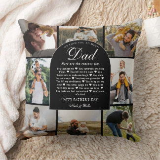 B & W Reasons We Love You Dad Photo Grid Collage Kissen