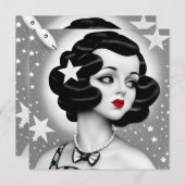 B&W Retro Art Deco Space Girl Card (Vorne/Hinten)