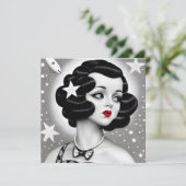 B&W Retro Art Deco Space Girl Card (Stehend Vorderseite)