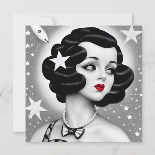 B&W Retro Art Deco Space Girl Card (Rückseite)