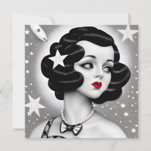 B&W Retro Art Deco Space Girl Card
