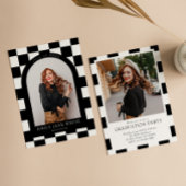 B&W Retro Checkered Arch Classic Foto Abschluss Einladung