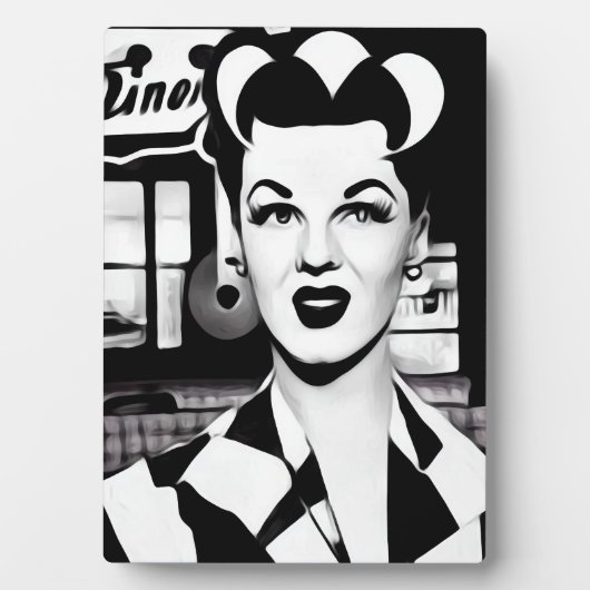 B&W Retro Diner Kellnerin Fotoplatte (Vorderseite)