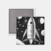 B&W Retro-Raketenschiff Magnet (Vorderseite/Rückseite)