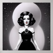 B&W Retro Sci-fi-Frau Poster (Vorne)