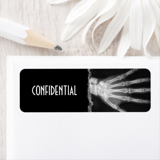B&W Röntgen Skeleton Hand CONFIDENTIAL Labels (Insitu)