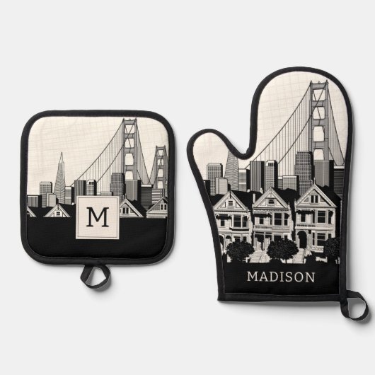 B&W San Francisco Kalifornien Ofenhandschuh & Topflappen-Set (Vorderseite)