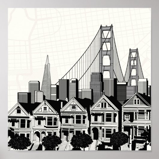 B&W San Francisco Kalifornien Poster (Vorne)