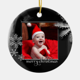 B&W Schneeflocke-"erstes Weihnachts" Keramik Ornament