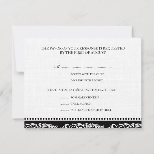 B&W scrollt elegante uAwg Hochzeitskarte RSVP Karte (Vorderseite)