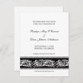 B&W scrollt maßgeschneiderte Hochzeitskarten Save Ankündigungspostkarte (Vorne/Hinten)