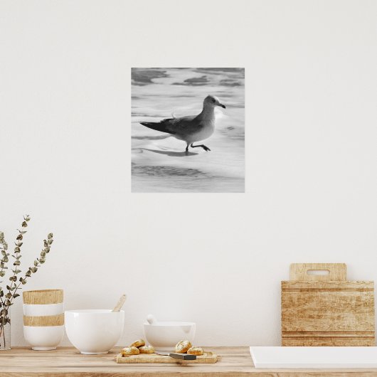 B&W Seagull in Ocean Foam Poster (Küche)