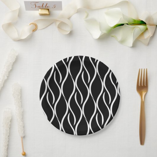 B&W Seamless Wavy Lines Muster Pappteller (Hochzeit)