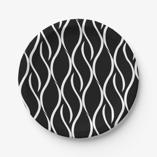B&W Seamless Wavy Lines Muster Pappteller (Vorderseite)
