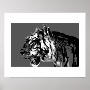 B&W Sibirischer Tiger Pop Art Poster Druck