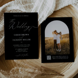 B & W Simple Elegant Modernes Script QR Code Hochz Einladung