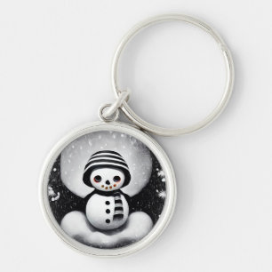 B&W Snowman Schlüsselanhänger