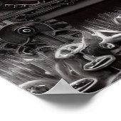 B&W Steampunk Dog & Train Poster (Ecke)