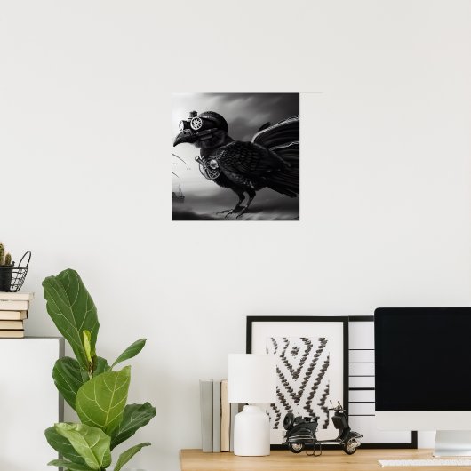 B&W Steampunk Robot Bird Poster (Heimbüro)
