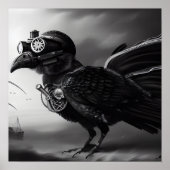 B&W Steampunk Robot Bird Poster (Vorne)