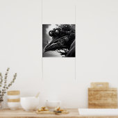 B&W Steampunk Robot Raven Poster (Küche)
