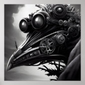 B&W Steampunk Robot Raven Poster (Vorne)